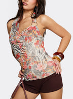 Analyssa Cowl Neck Top Leopard Floral