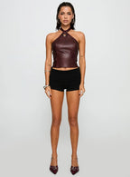 Treat You Better Ring Detail Faux Leather Top Burgundy