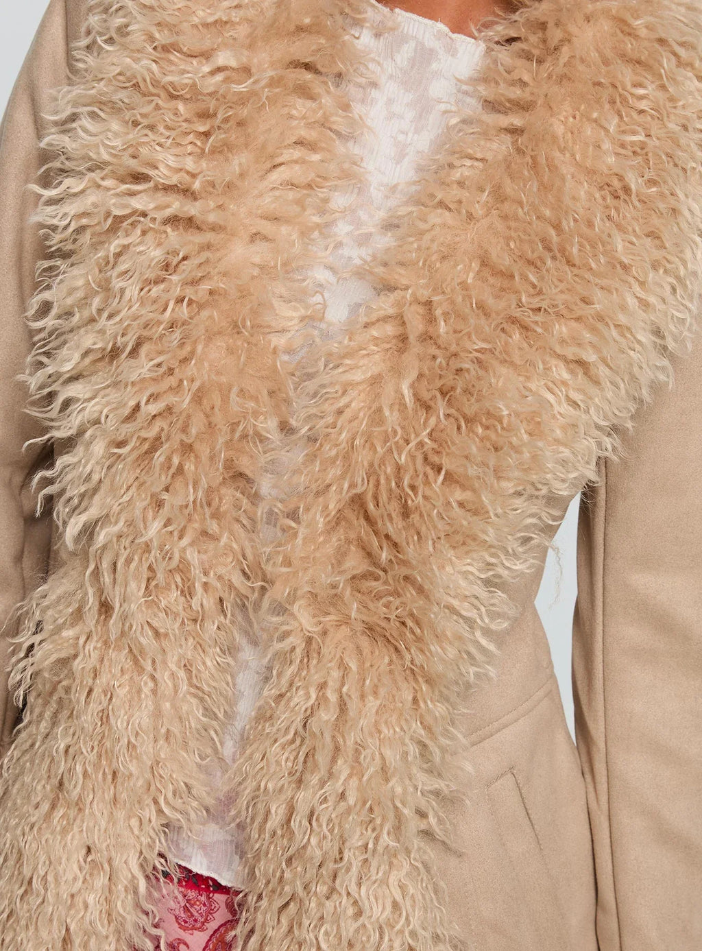 Josefina Faux Fur Detail Jacket Beige
