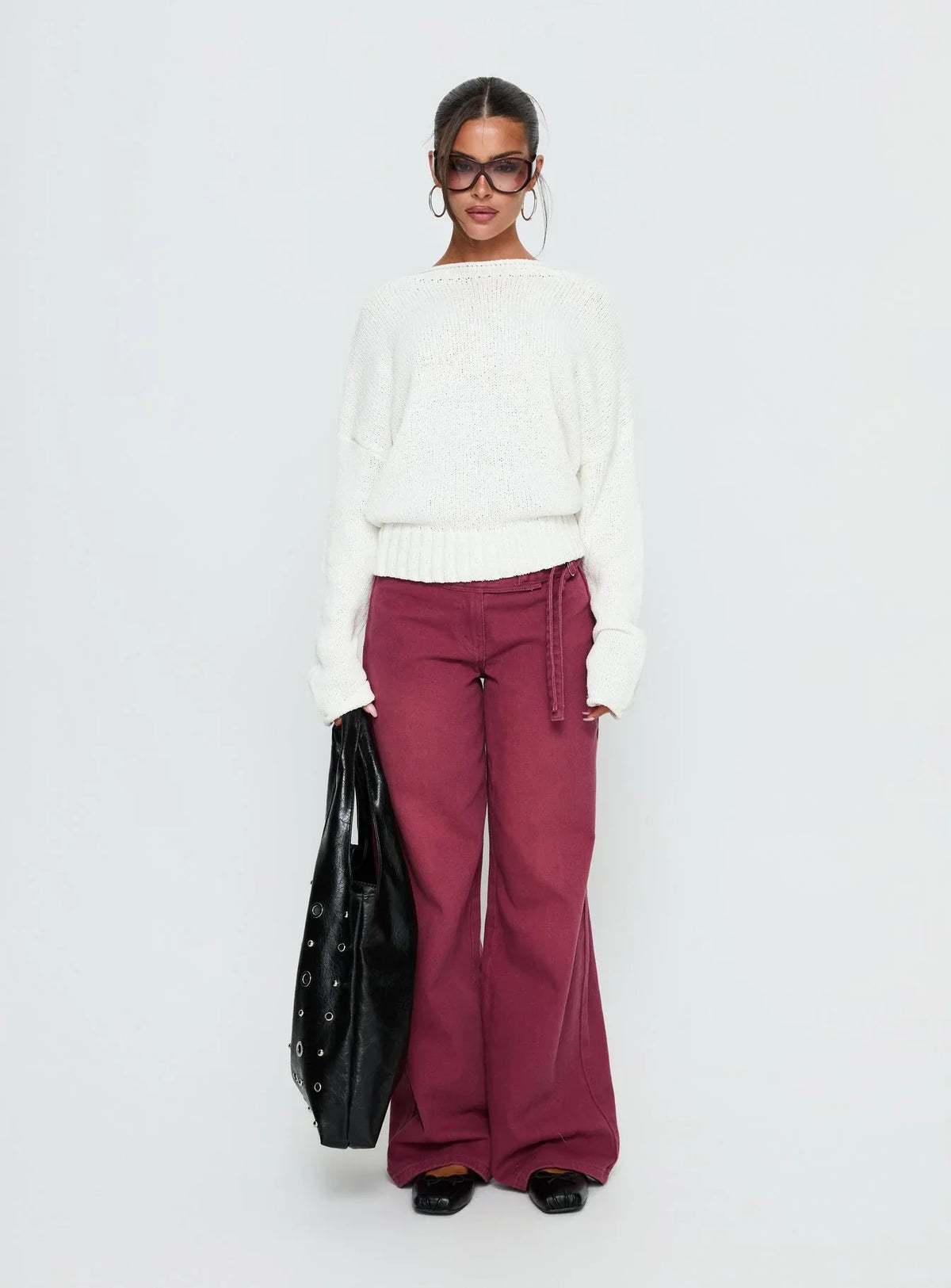 Reannon Wide Neck Knit Sweater White