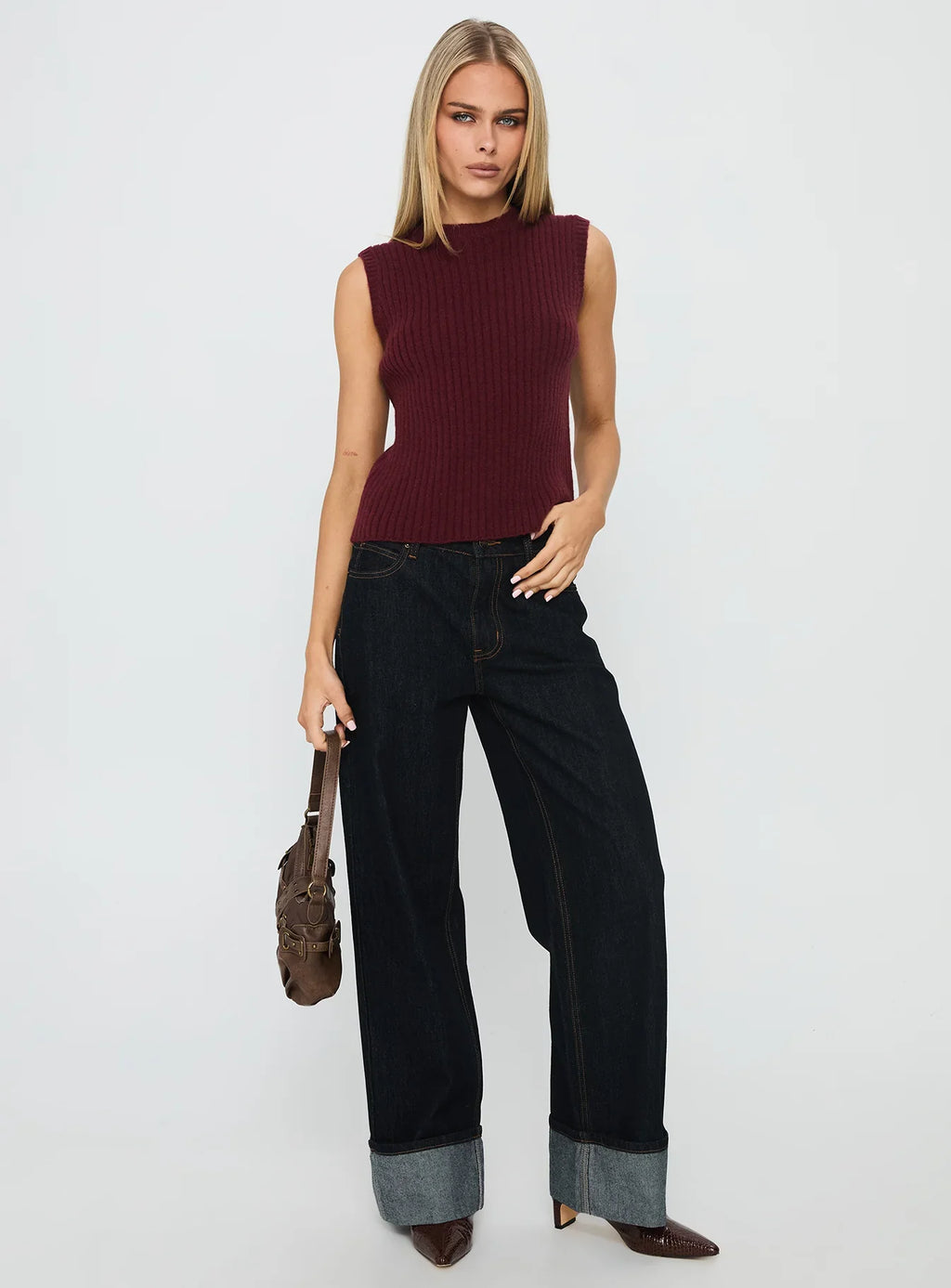 Jessabell Rib Sleeveless Top Wine