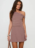 My Fun Off Shoulder Jersey Mini Dress Pink Brown Stripe