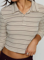 Jaeda Collared 3 4 Sleeve Top Stripe