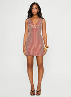 Daphney Plunge Mini Dress Red Cream