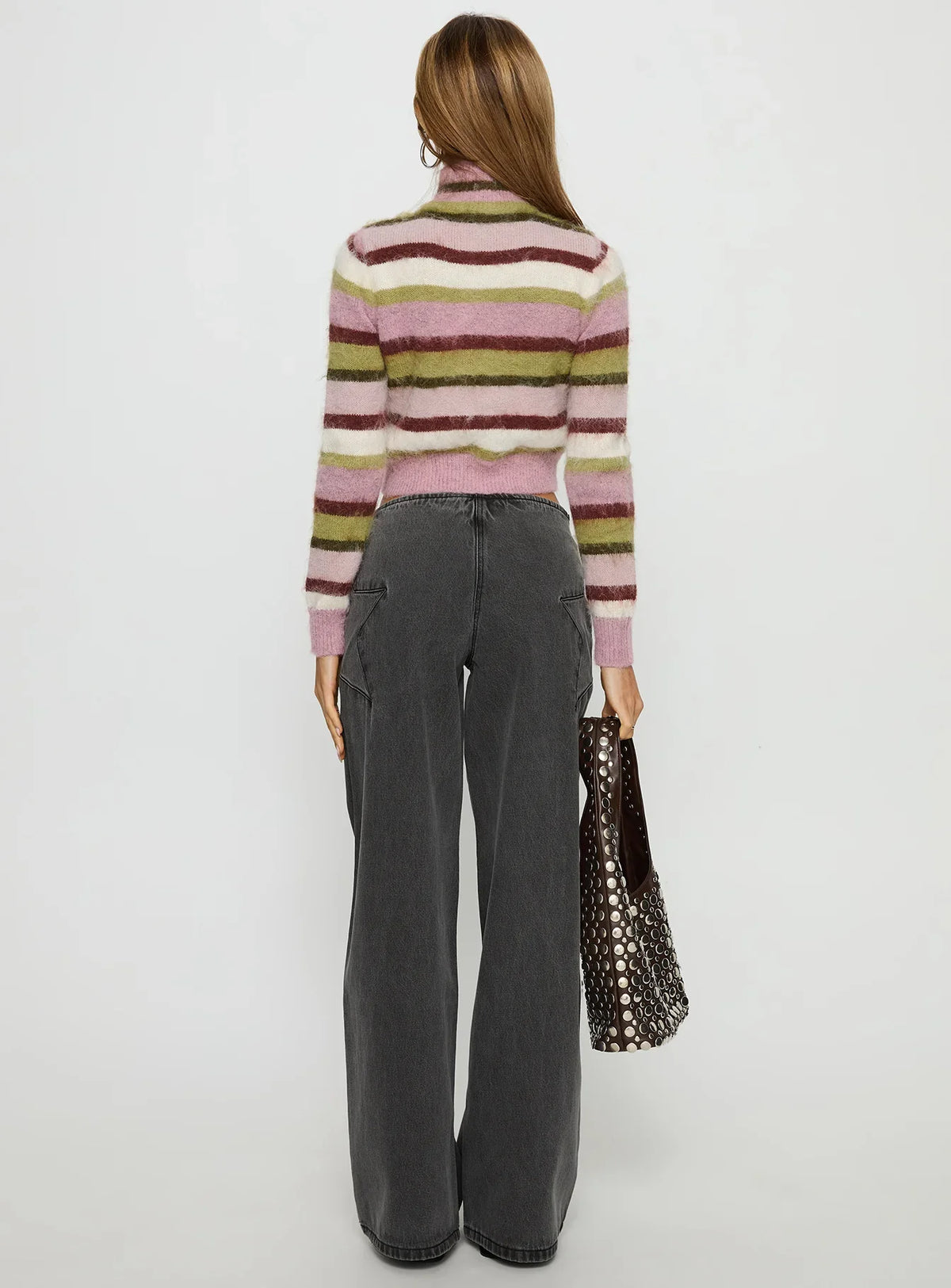 Dolley Star Stitch Mid Rise Wide Leg Jean Grey Wash