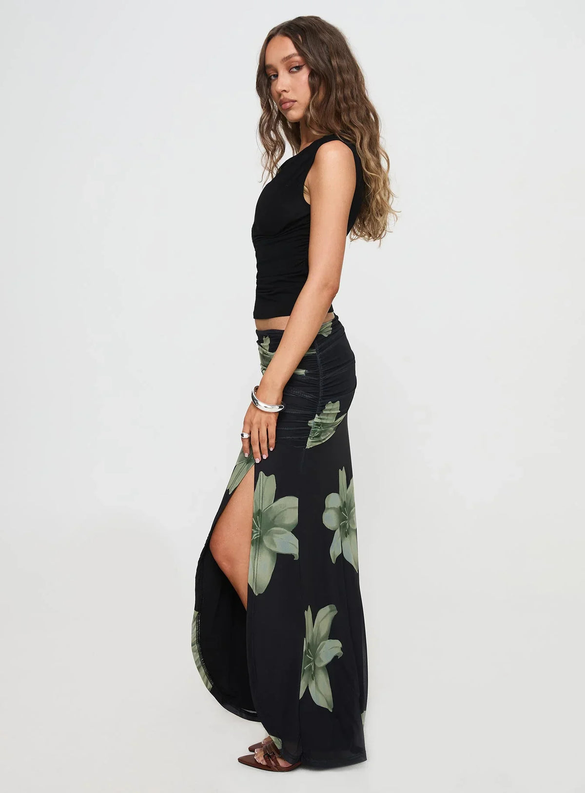 Cooperi Maxi Skirt Black Floral