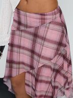 Anali Asymmetrical Midi Skirt Pink Multi Check