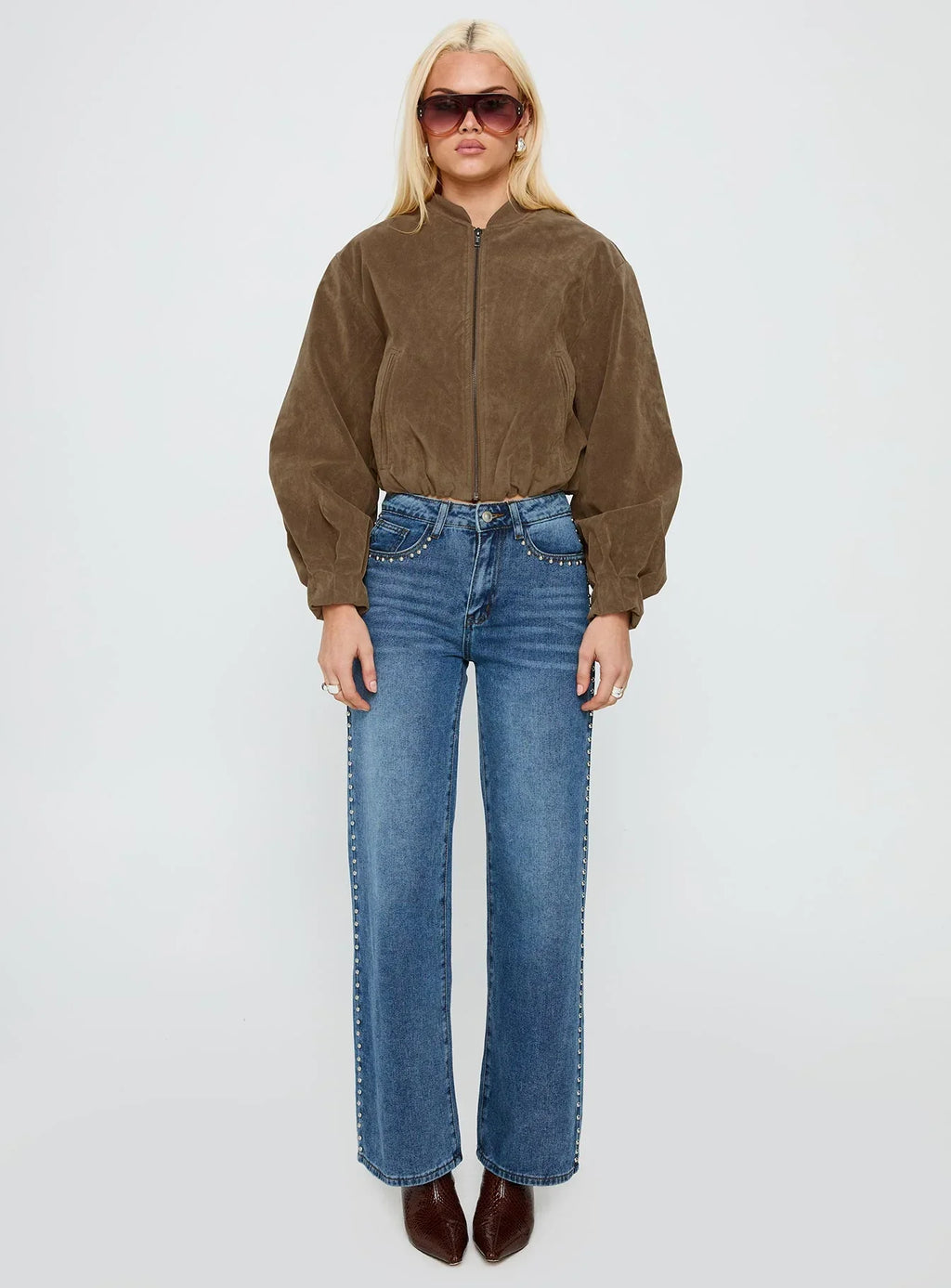 Mastery Faux Suede Bomber Jacket Brown