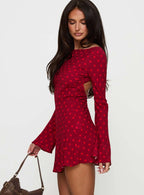 Good Graces Long Sleeve Mini Dress Red Dot
