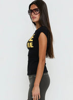 Ride Or Die Graphic Top Black Yellow