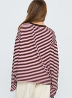 Settle Down Long Sleeve Top Pink Brown Stripe