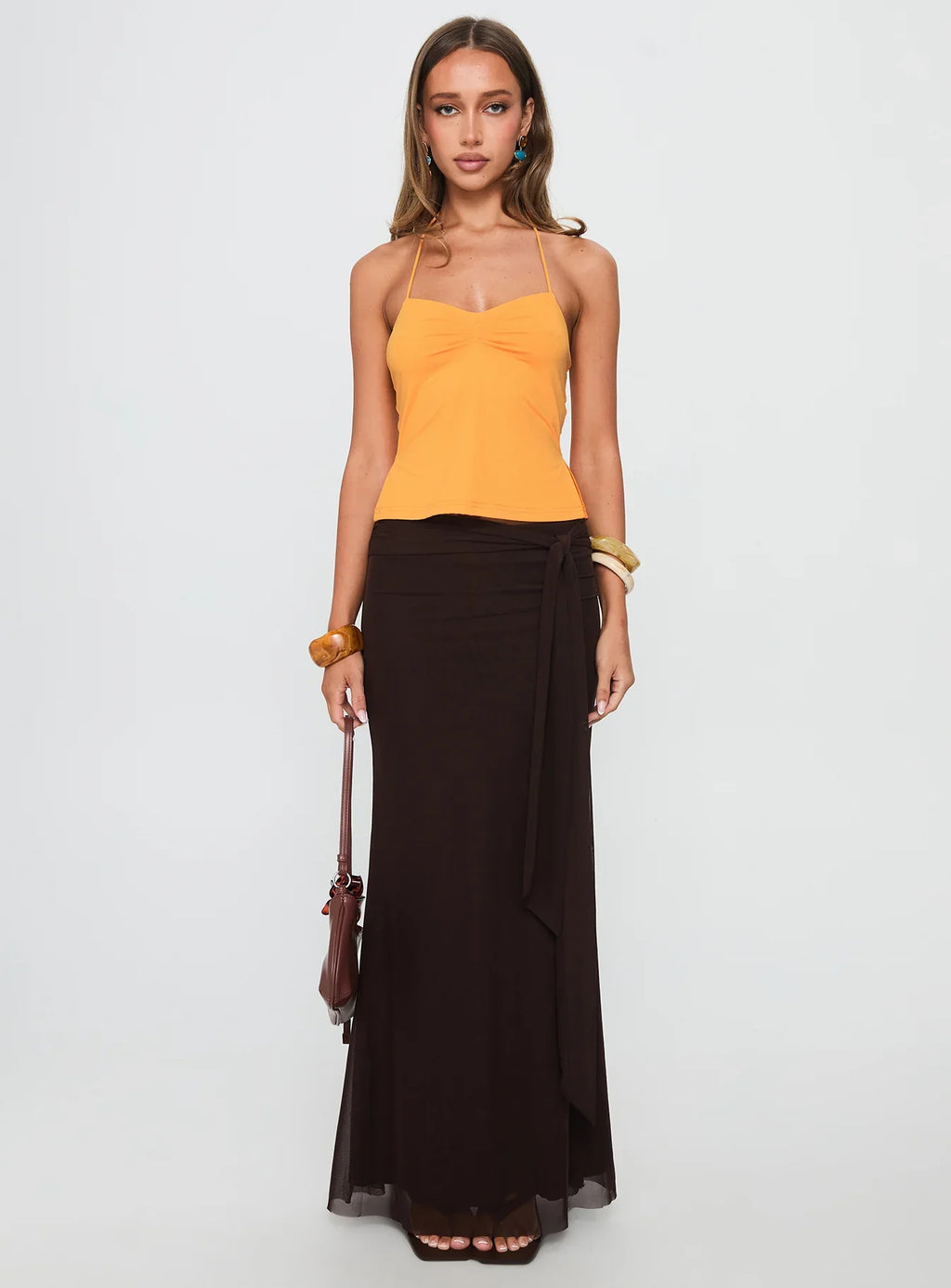 Caviar Tie Maxi Skirt Chocolate