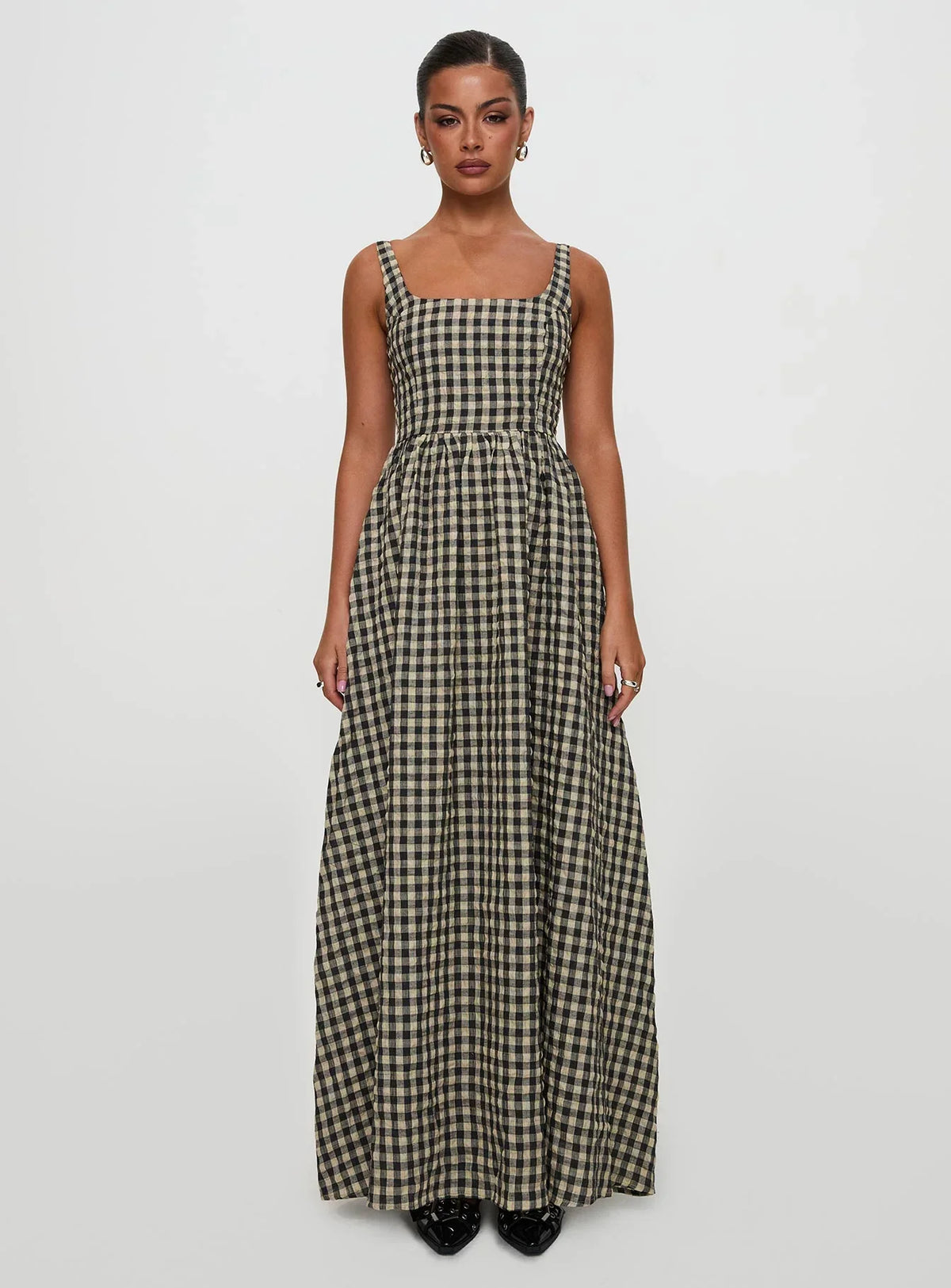 Cartmel Check Maxi Dress Black Cream