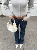 Charismatic Low Rise Flared Jeans Dark Pinstripe
