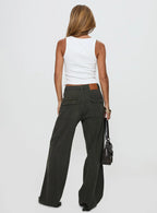 Bruiser Tie Waist Mid Rise Wide Leg Jeans Green