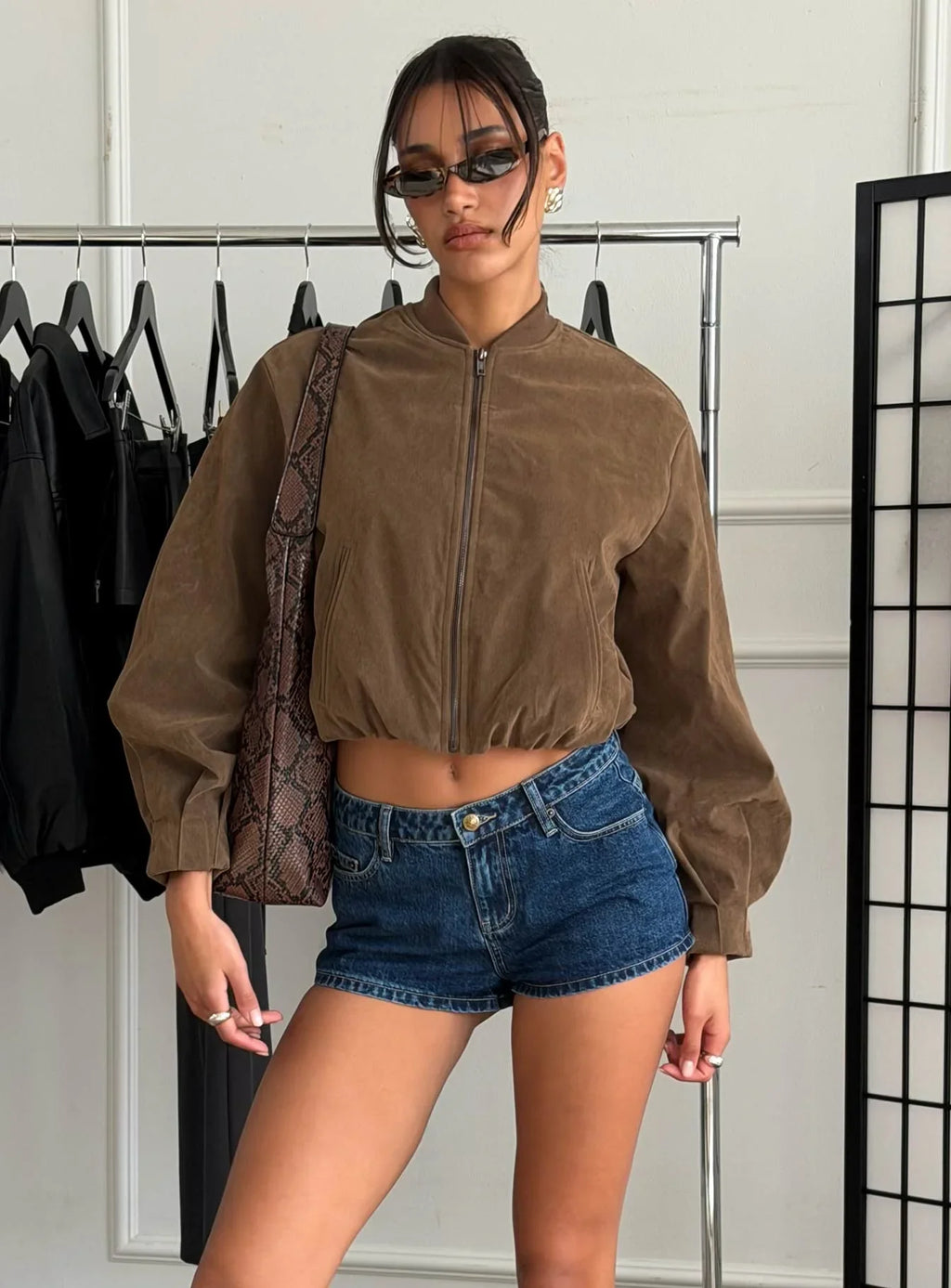 Mastery Faux Suede Bomber Jacket Brown