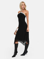 Naila Halter Lace Trim Midi Dress Black