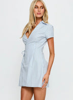 Amarita Wrap Collared Mini Dress Blue Stripe