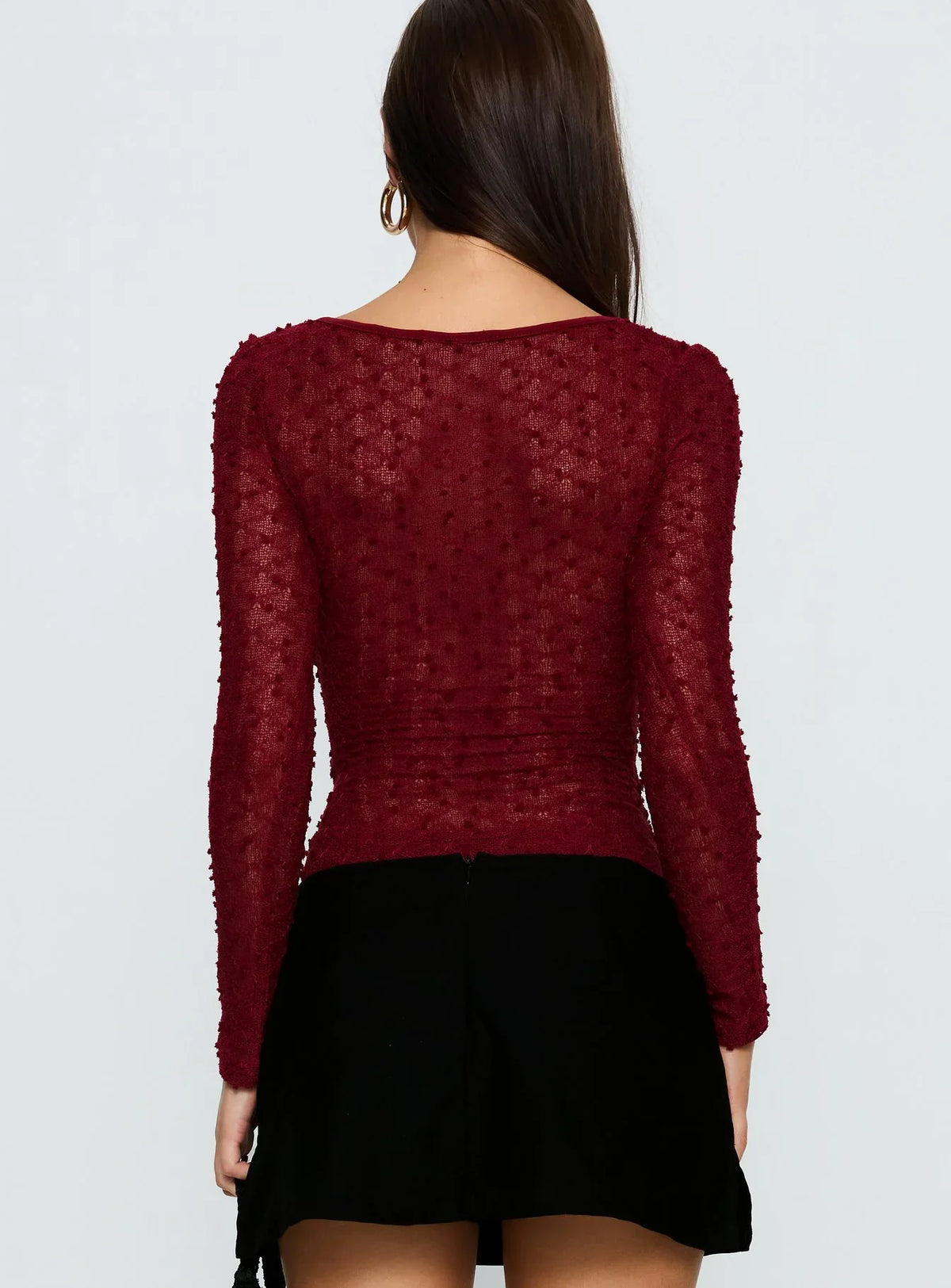 Harly Sheer Long Sleeve Bodysuit Red