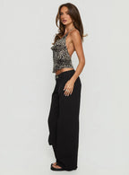 Kathrynne Plunge Neck Backless Top Animal