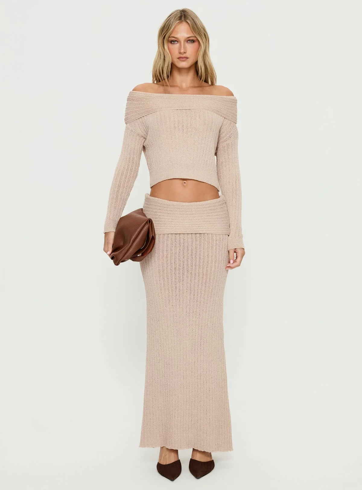 Devion Foldover Knit Sweater Beige