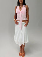 Adrea Asymmetrical Midi Skirt White