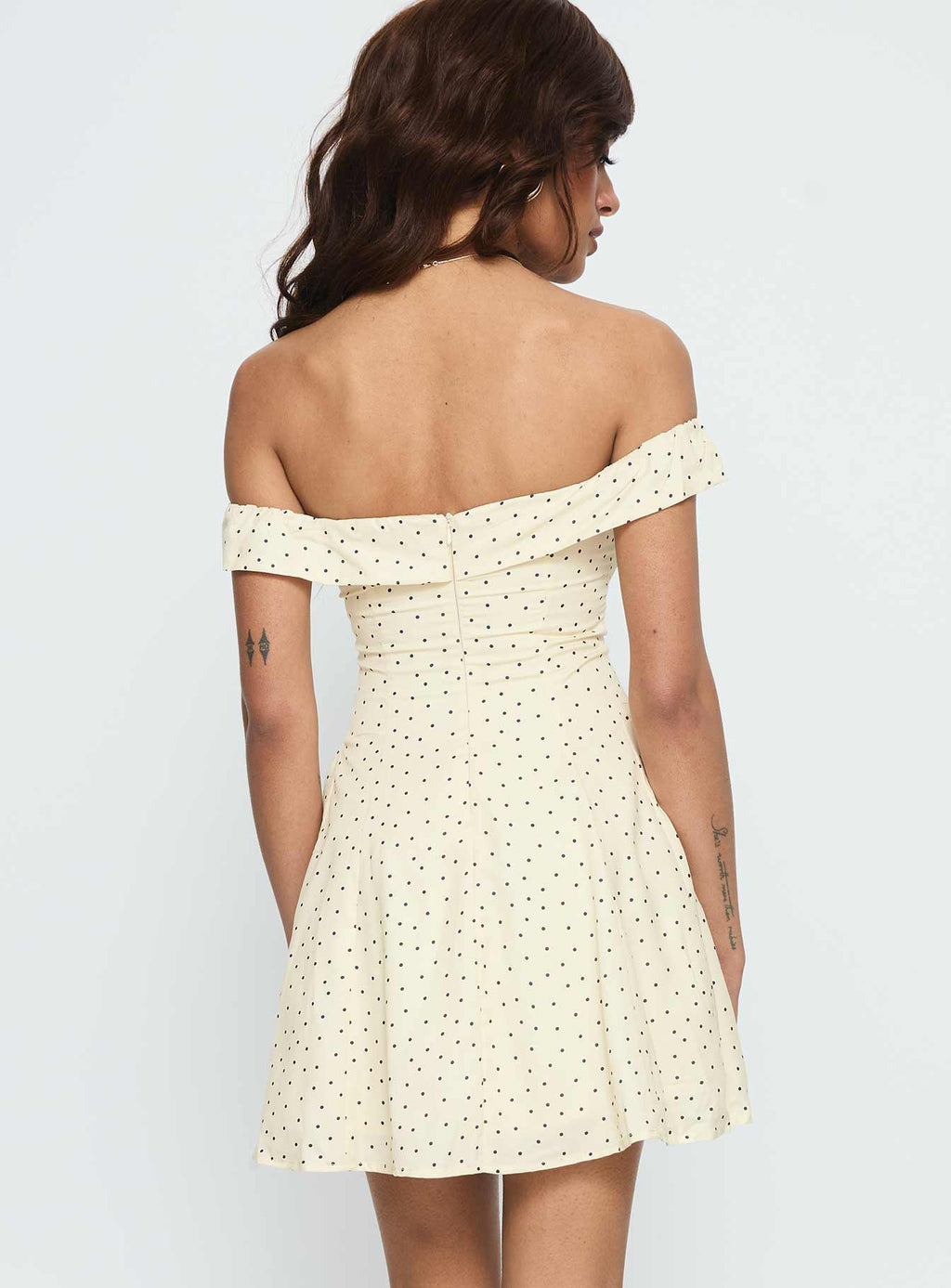 Rosebud Off The Shoulder Mini Dress Yellow Polka Dot