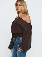 Idalina Slouchy Chiffon Top Brown