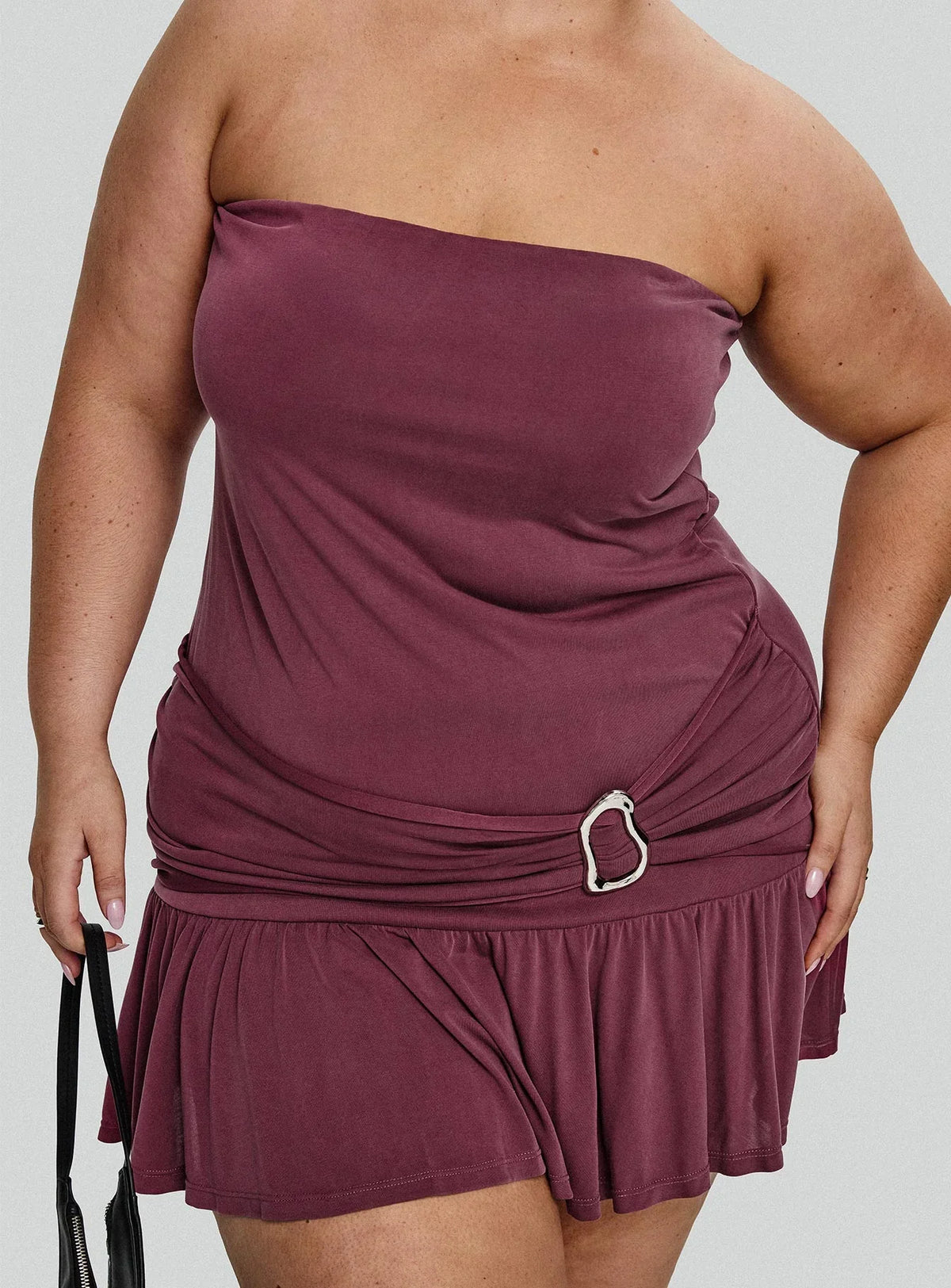 Love Lingers Strapless Mini Dress Burgundy Curve