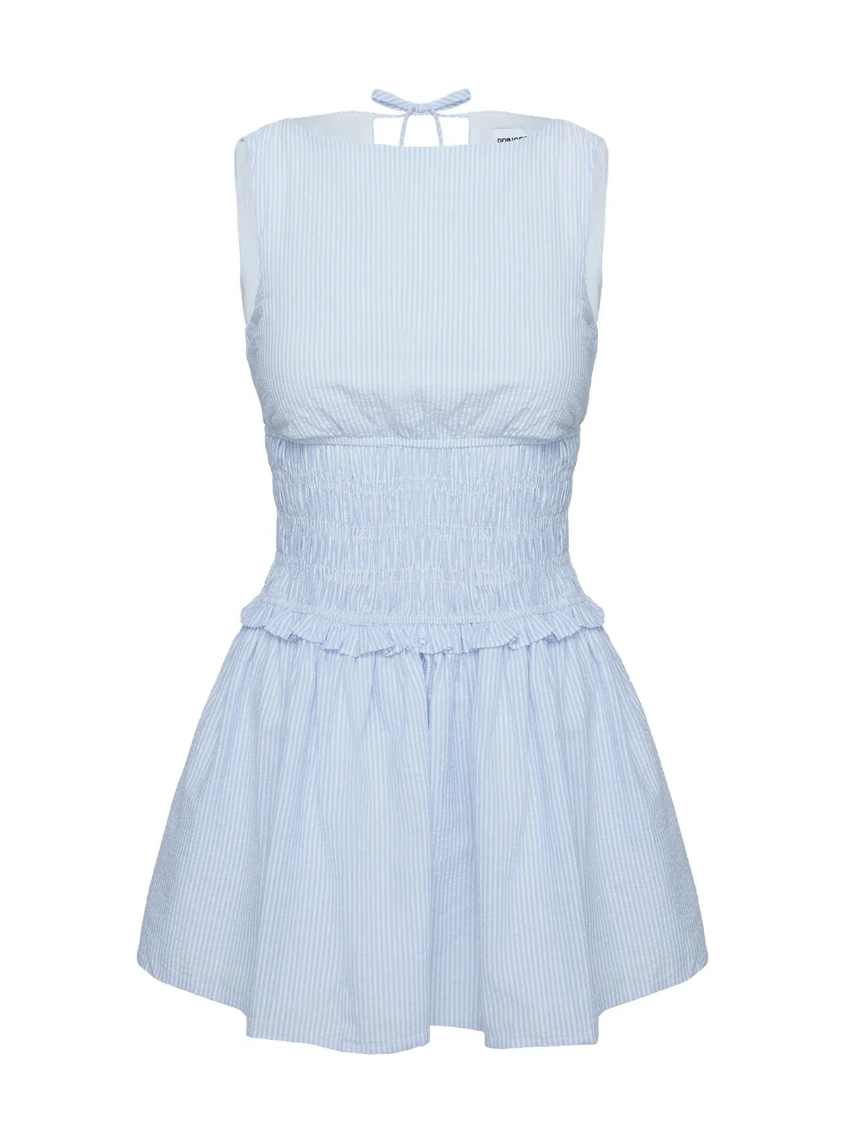 Yennifer Shirred Mini Dress Blue White Tall