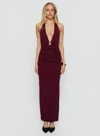 Best In Show Halter Hardware Maxi Dress Burgundy