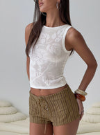 Cypressa Crochet Boat Neck Top Antique White