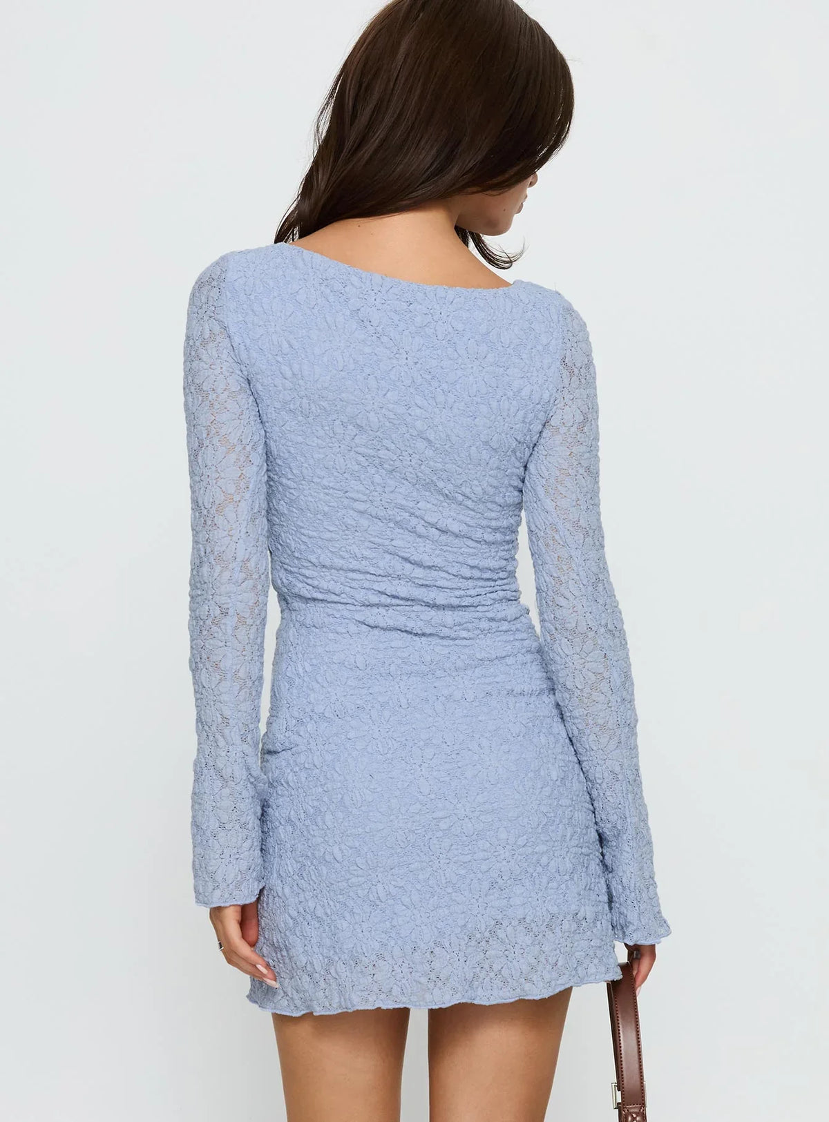 Imagica Long Sleeve Textured Mini Dress Blue