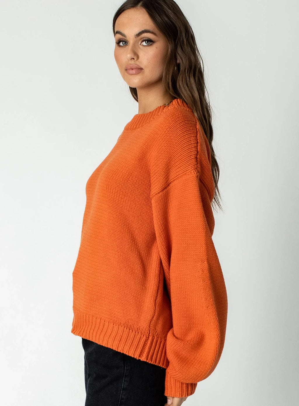 Harmony Balloon Sleeve Knit Sweater Orange