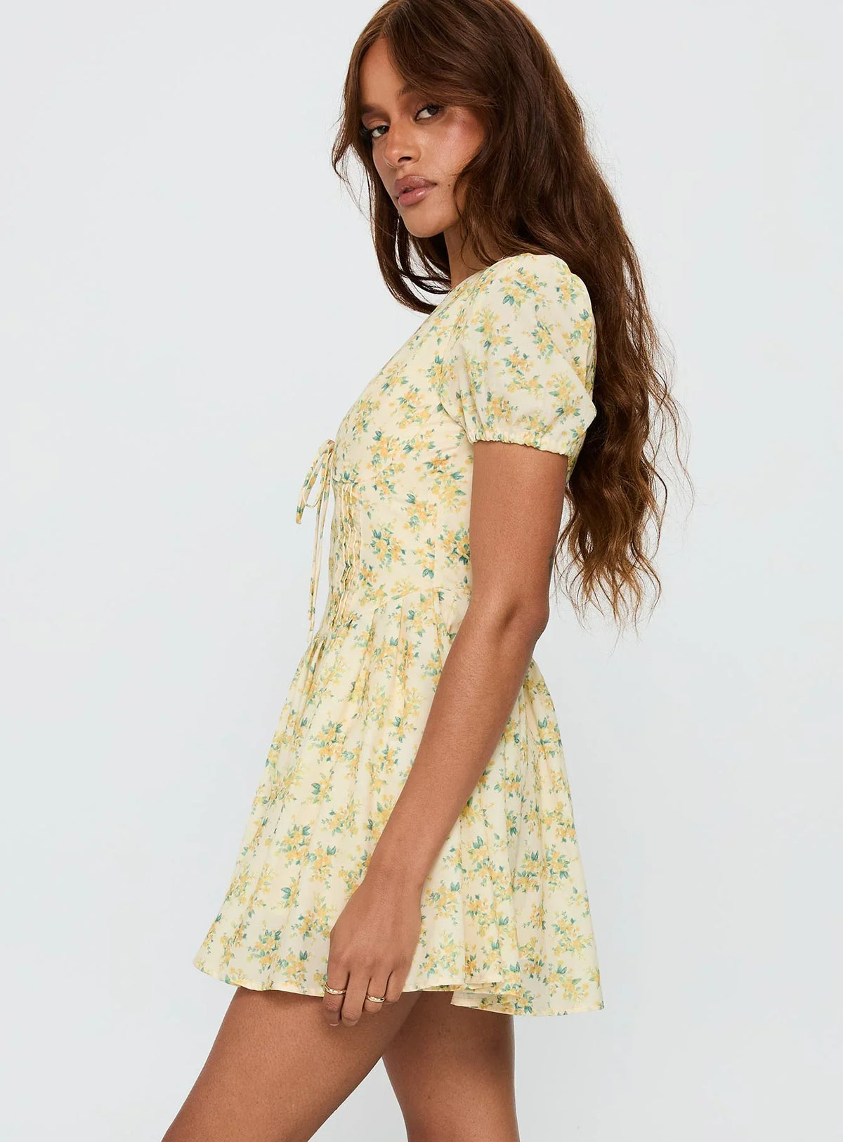 Ethelyn Mini Dress Yellow Floral