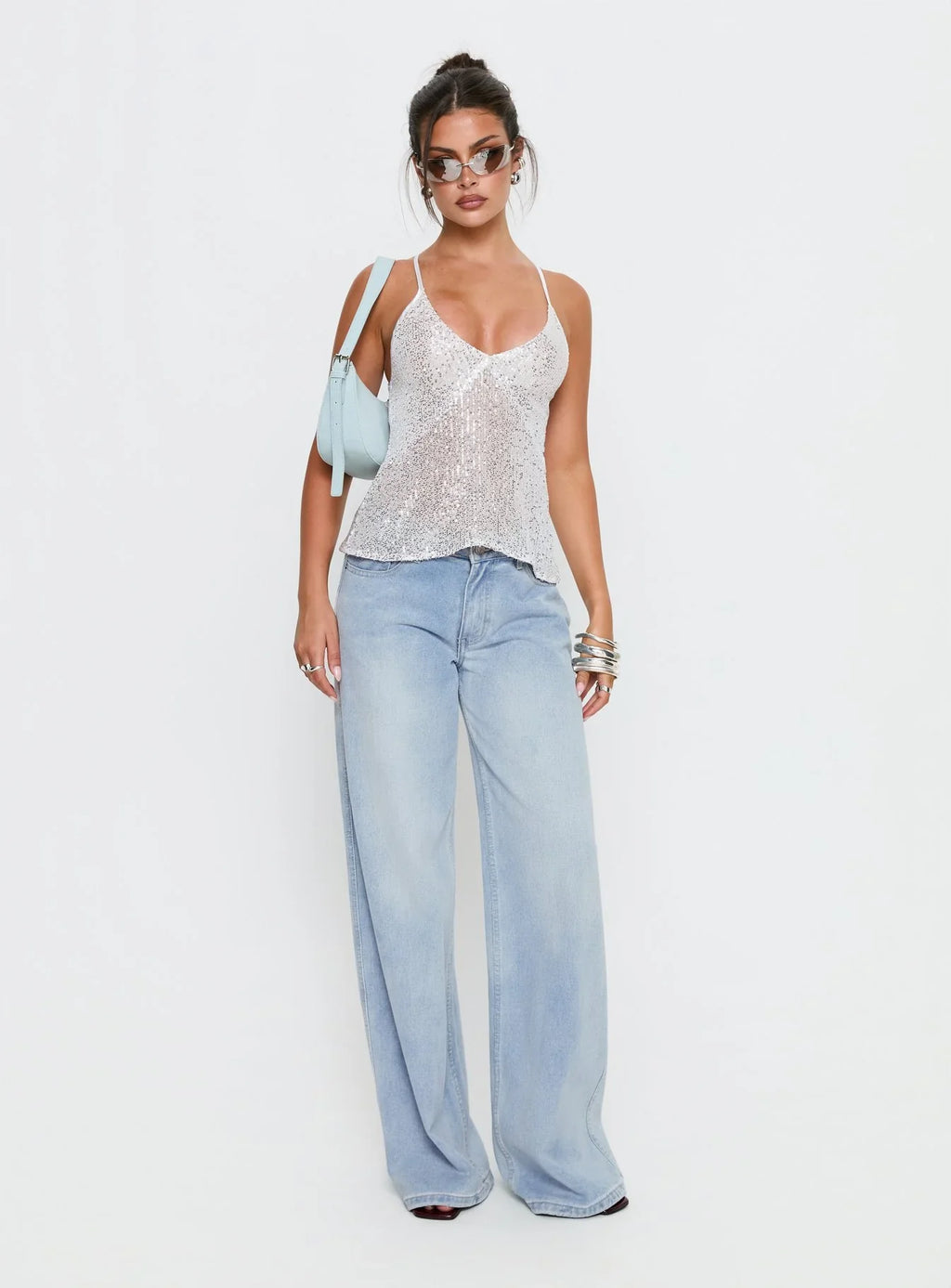 Opaline Sequin Cami Top Silver