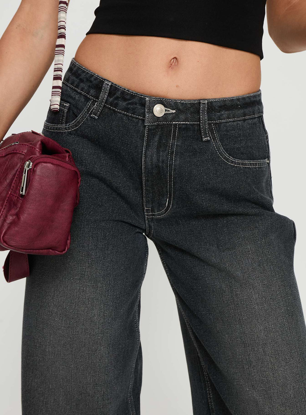 Ramos Low Rise Wide Leg Jeans Dark Grey Wash
