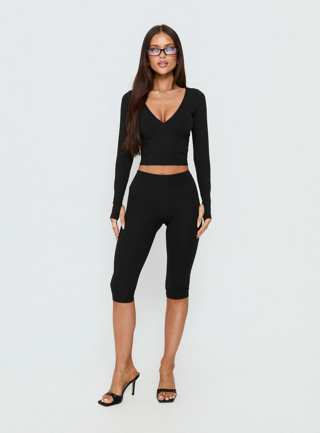 New Horizons Long Sleeve V Neck Top Black
