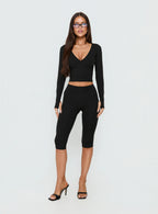 New Horizons Long Sleeve V Neck Top Black