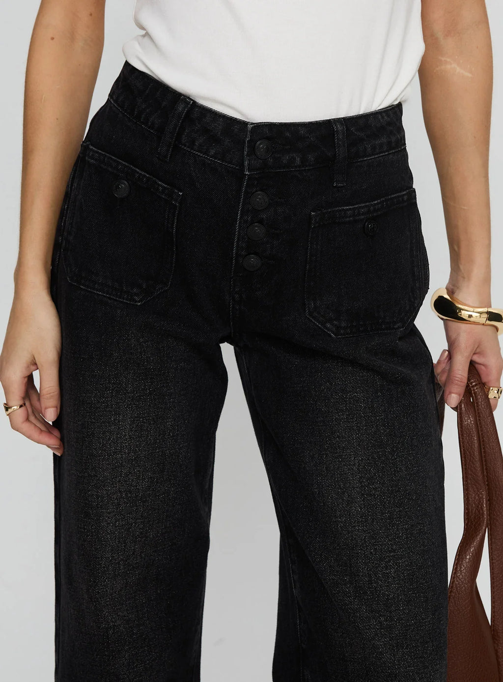 Carianne Low Rise Wide Leg Jeans Washed Black