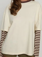 Ryann Long Sleeve Layered Top Cream Brown Stripe