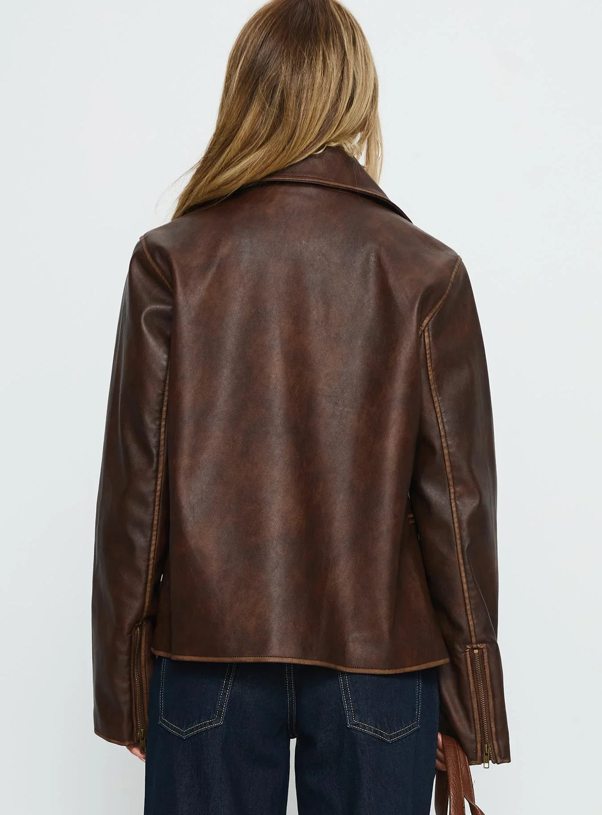 Vyolette Faux Leather Collared Jacket Washed Brown