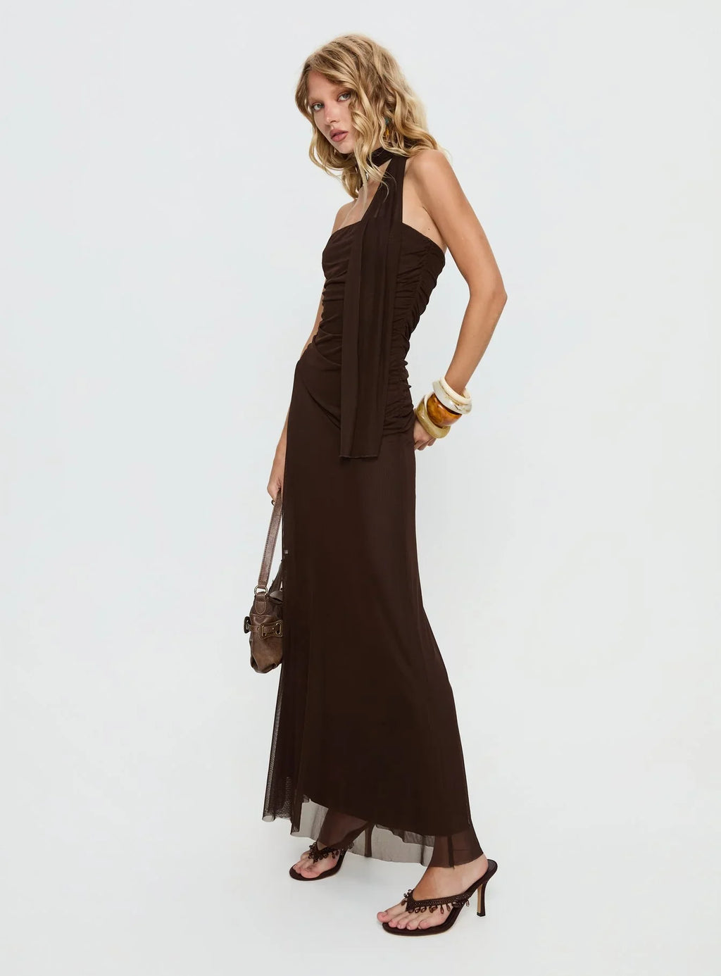 Ainslea Halter Scarf Maxi Dress Dark Brown