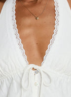 Cloud Crush Linen Halter Top White