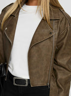Talisha Faux Leather Biker Jacket Brown