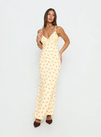 Morcar Frill V Neck Maxi Dress Yellow Floral