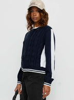 Tevyn Cable Knit Zip Through Knit Sweater Blue Cream