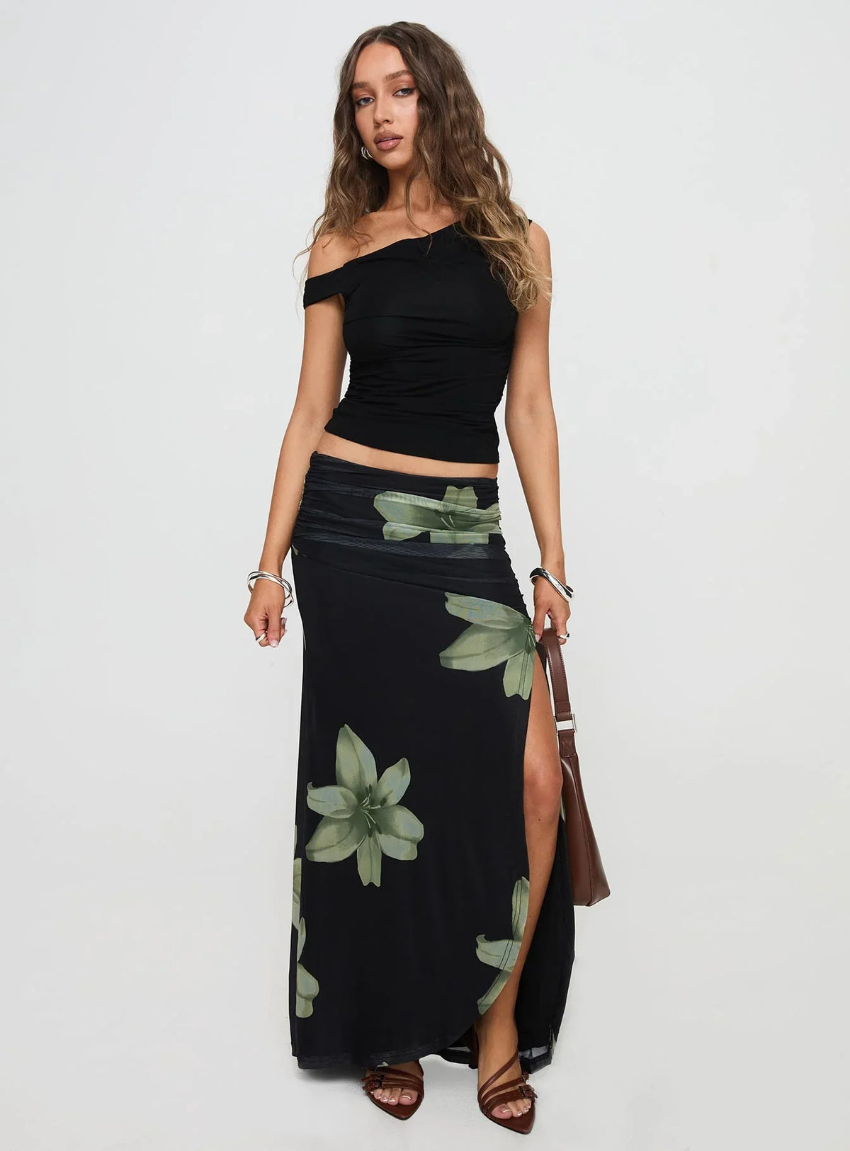 Cooperi Maxi Skirt Black Floral