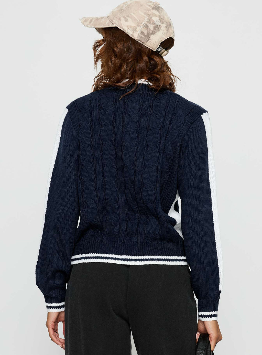 Tevyn Cable Knit Zip Through Knit Sweater Blue Cream