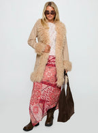 Josefina Faux Fur Detail Jacket Beige